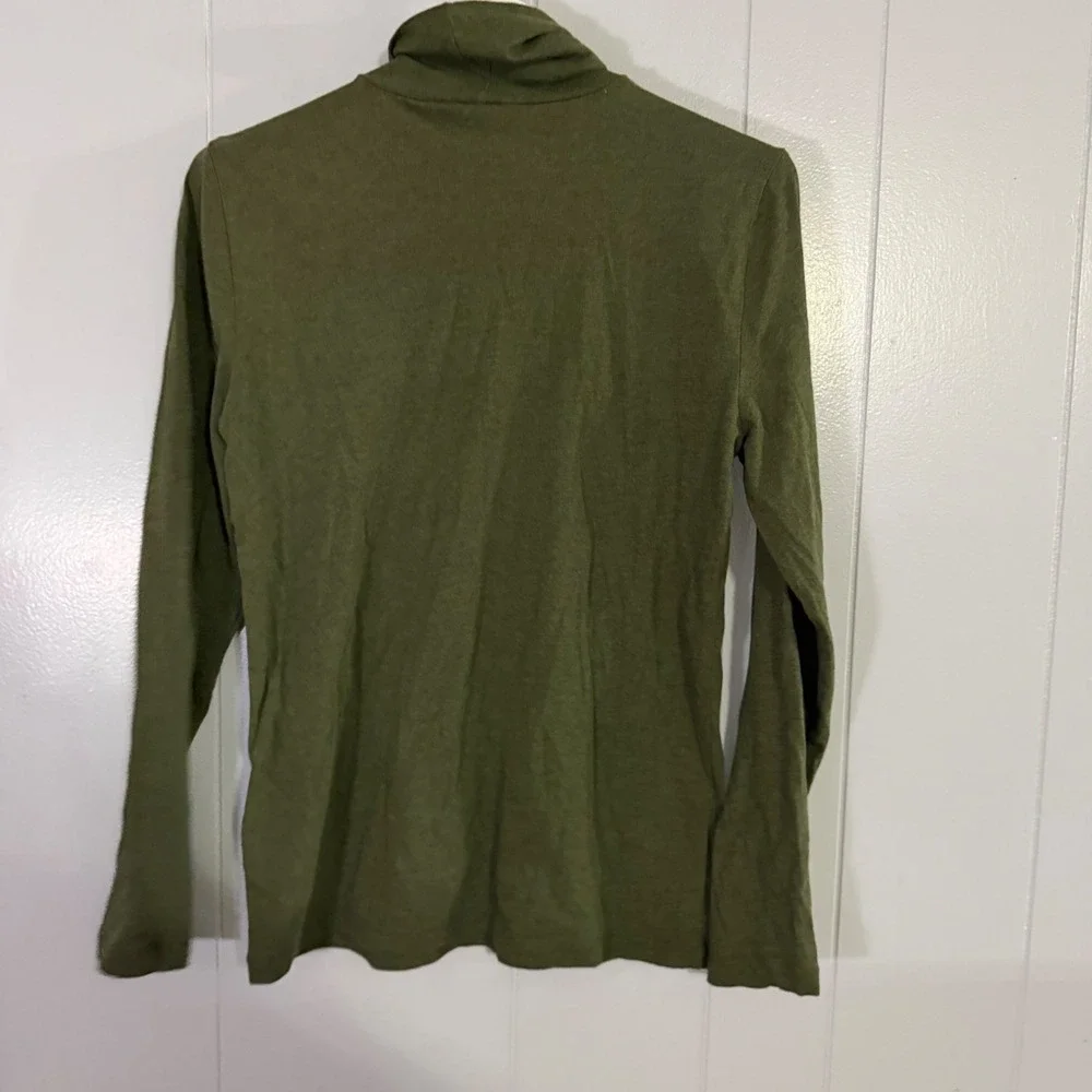 J.Crew Turtleneck Top Womens Small Olive Green Long‎ Sleeve Re-Imagined Cotton